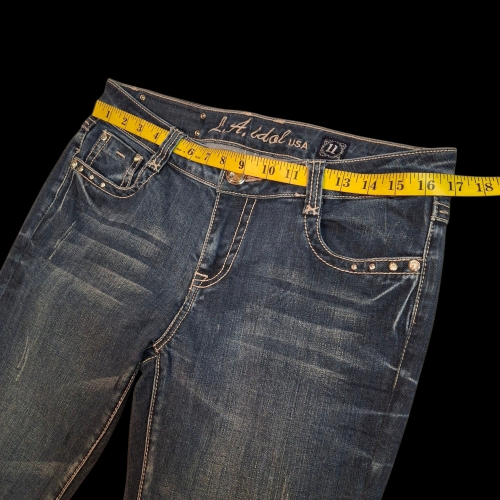 LA Idol USA Embellished Denim Stretch Blue Bootleg Jeans    Size 11 (W33 L34) - Picture 11 of 16